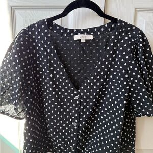 LOFT Black Blouse with White Dots